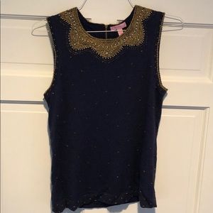 Lilly Pulitzer Navy Beaded Top